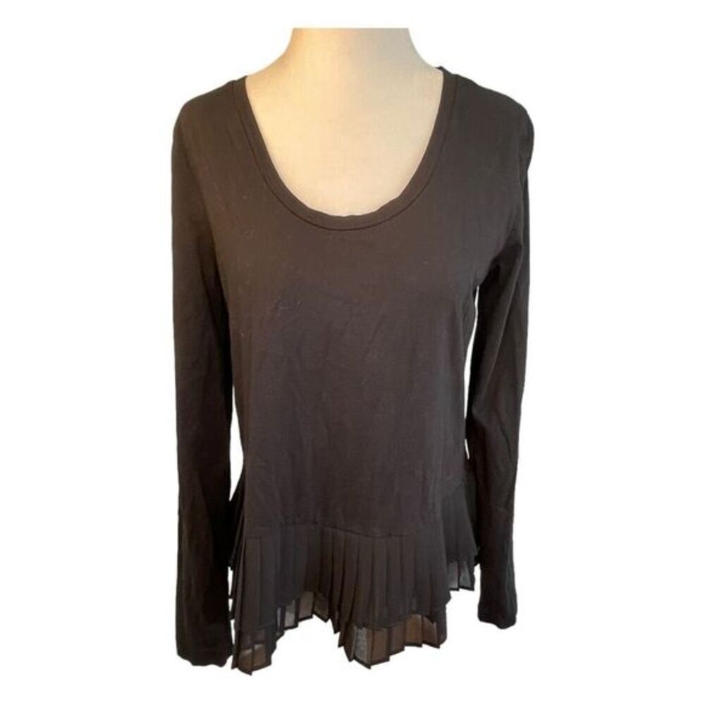J. Crew Pleated Chiffon Peplum Top Black Knit Long Sleeve Crewneck S
